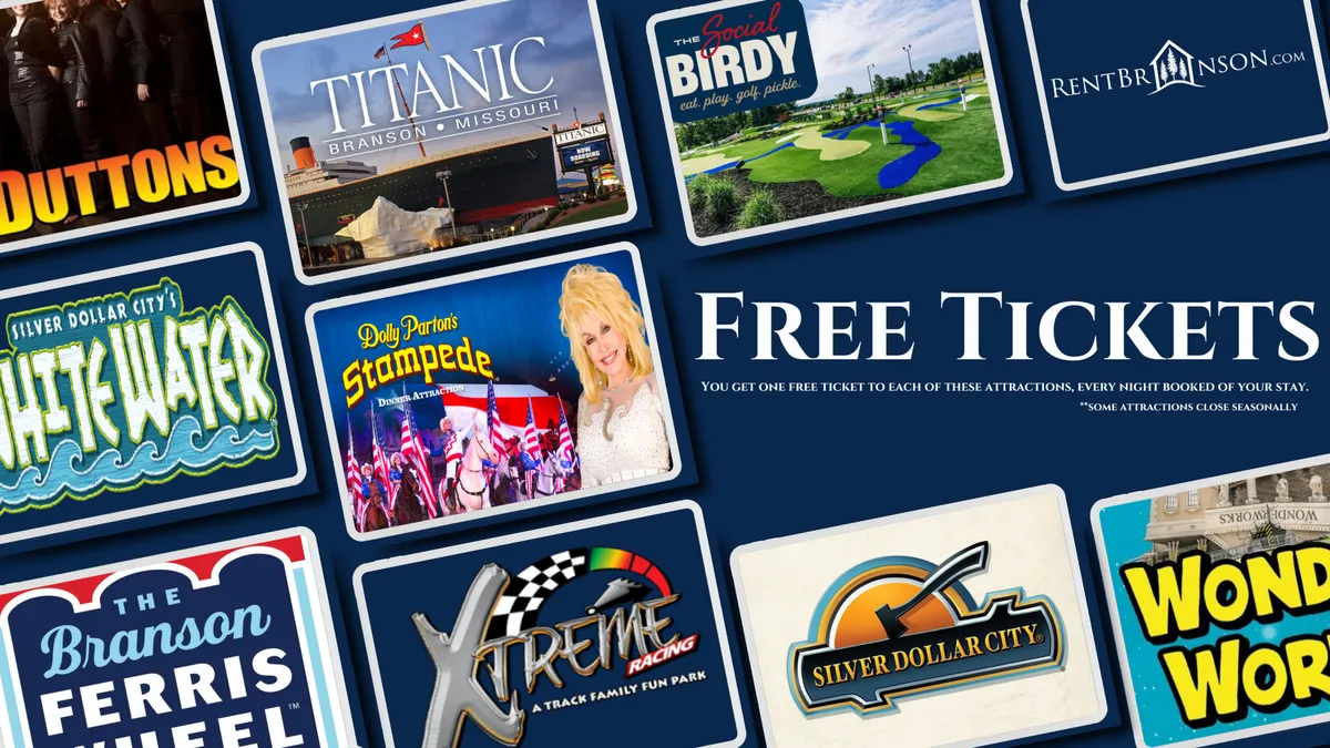 A vibrant, family-friendly graphic features 'Free Tickets' text, attraction logos, and colorful designs, evoking excitement for local adventures. The imagery suggests a world of thrilling rides, themed attractions, and memorable outings for families.